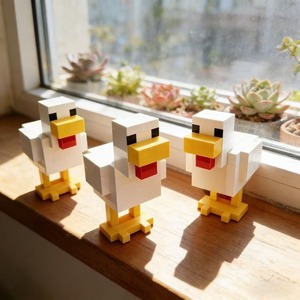 Juego de 3 Figuras Decorativas de Pollo Pixeladas Impresas en 3D, Adorno para Sala de Estar, Hogar, Estilo Retro Vintage, Regalo - Product Image 1