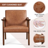 Fauteuil moderne du milieu du siècle avec dossier haut chaise d'appoint en cuir PU pieds en bois massif pour salle à manger hôtel lecture loisirs salon