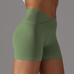 Shorts de Ciclismo Acanalados Sin Costuras para Mujer al por Mayor, con Cintura Cruzada en V y Efecto Fruncido en Glúteos, No Transparentes, para Gimnasio y Ropa Deportiva, OEM ODM - Product Image 4