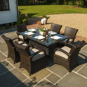 Modern Patio Furniture 6 Person Seater Wicker Furniture Patio Outdoor Garden Dining Set Outdoor Rattan Dining Set