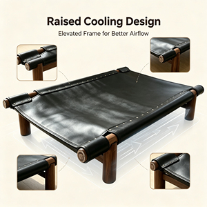 Elevated Dog <b>Bed</b> With Wooden <b>Frame</b> Waterproof Saddle Leather <b>Raised</b> Pet Cot With Rivet Design <b>Bed</b> <b>For</b> Large Dogs Indoor Outdoor - Product Image 1