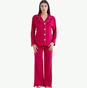 Conjunto de Pijamas de Bambú Suave para Mujer al por Mayor con Ribete, Ropa de Dormir Premium para Mujer, Pijamas Modales Personalizadas para Mujer - Product Image 3