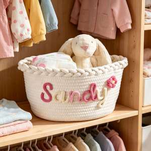 Panier tissé en corde de coton, organiseur de couches pour nouveau-né, bac à jouets et panier à linge personnalisé, décoration de chambre d'enfant - Product Image 2