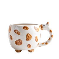 Mug en céramique 3D peint à la main, motif vache tachetée, tasse à café mignonne en forme d'animal avec poignée tête de vache, nouveauté pour la maison, cadeau original