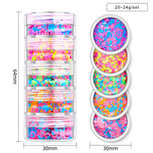 5色のネオンカラーグリッターセット クリスマス 新年 ネイルデコレーション DIYクラフト ボディ フェイス ネオンチャンキーグリッター - Product Image 6