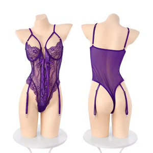 Hot Verkopende Sexy Kanten Taille Jumpsuit Effen Patroon Stalen Ringband Lingerie Gebreide Nylon Gemiddelde Dikte Gemaakt In <span class=keywords><strong>China</strong></span> - Product Image 5