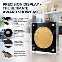 Bloc de présentation de médailles en acrylique transparent de qualité supérieure avec coins en métal argenté, étui de luxe pour pièces commémoratives et récompenses