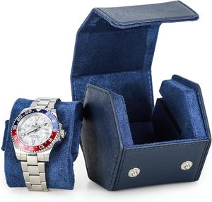 Étui de voyage pour montre en <span class=keywords><strong>cuir</strong></span> Saffiano, étui en <span class=keywords><strong>cuir</strong></span> pour 1 montre et bracelets précieux (bleu) - Product Image 1