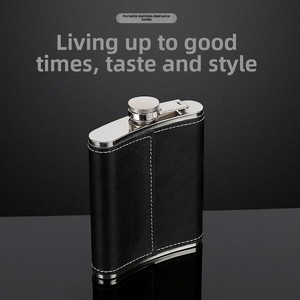 BND 高品质环保不锈钢便携式乡村风格水瓶 5-9 盎司（半磅）PU 皮套赠品 - Product Image 2