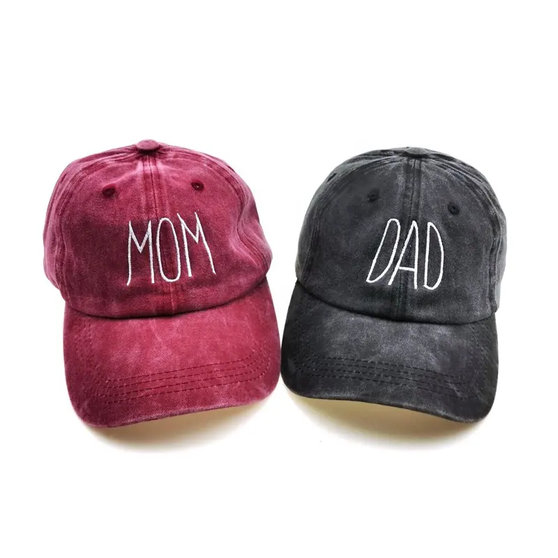 Embroidery hat custom women dog mom and dad pigment dyed couple pcs cap popular promotional washed distressed ripped dad hat