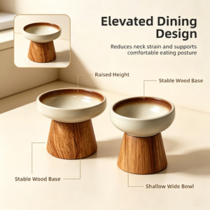 Comedero de Cerámica para Perros con Base de Madera Elevada, Comederos para <span class=keywords><strong>Mascotas</strong></span> con Acabado Vintage, Tazón para Comida de Gatos para Perros Pequeños, Venta al por Mayor - Product Image 5