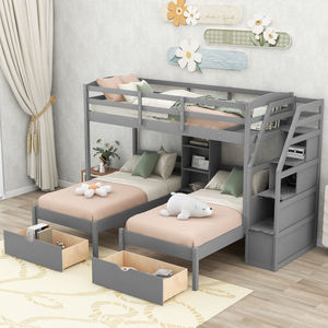 Letto a Castello Triplo con Scale, Letto a Soppalco Twin per 3, Letto a Castello in Legno con Scala Integrata e Cassettino per Bambini e Ragazzi - Product Image 2