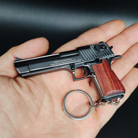 Porte-clés pistolet miniature en métal doré, modèle de pistolet réaliste Desert Eagle 9 cm 1:3 avec poignée en bois