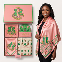 Ensembles de foulards à franges personnalisés en gros, rose saumon et vert, avec lettres grecques, pour souvenir de sororité universitaire, coffret cadeau
