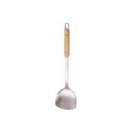 Cinq ensembles d'ustensiles de cuisine en acier inoxydable avec manche en bois pour la maison et la cuisine, comprenant passoire et spatule pour fondue, 1 ensemble