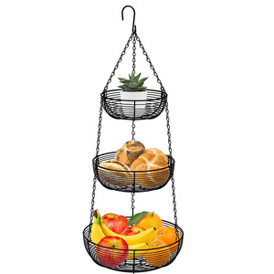 Cucina su misura organizzazione del bagno in metallo filo 3 livelli cesti appesi con catena robusta per frutta e verdura pane deposito di piante - Product Image 1