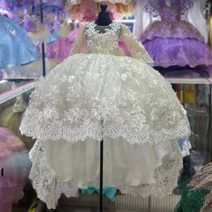 Vestido de baile blanco, vestidos de niña de flores, vestido de quinceañera de encaje personalizado para niña pequeña, vestidos de cumpleaños para desfile de primera comunión - Product Image 1