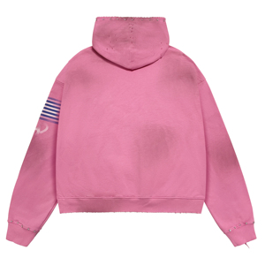 Sweat à capuche oversize rose vif pour homme avec imprimé ATM sur le devant, style streetwear, design vieilli, effet délavé et orné de clous - Product Image 2