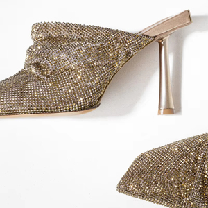 2024 Tùy Chỉnh Bling Bling Vàng Rhinestone Trên Gót Của Phụ Nữ Buổi Tối Đảng Sang Trọng Stiletto Gót Dép Dép Bơm - Product Image 3