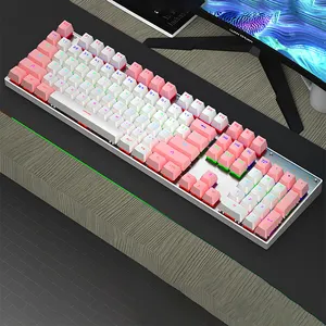 Teclado Gamer Roze Key Board Computer Rgb Stille Dubbele Kleuren Spuitgieten Volledig Mechanische Gaming Toetsenbord Voor Meisjes