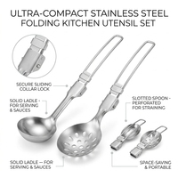 Ensemble de spatules pliantes en acier inoxydable 304, cuillère de cuisine portable, écumoire, louche, kit pour le camping et la cuisine