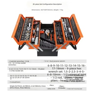 Boîte à outils pliable à trois couches en fer, ensemble combiné de 85 pièces, jeu de douilles pour réparation de machines, pour l'organisation et les travaux de réparation - Product Image 2