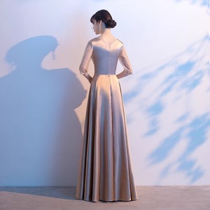 Women's Long Evening Dress Champagne Gold <b>Sequined</b> A-Line Boat Neck Empire Waistline Performance Costume - Product Image 5