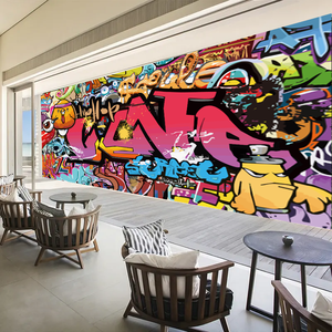 Carta da Parati 3D Autoadesiva Personalizzata con Graffiti Artistici Colorati Dipinti a Mano per Sale Yoga, Sale da Ballo, Bar e Palestre Trendy - Product Image 5