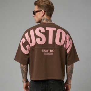 Camiseta de algodón para hombre, talla de EE. UU., con logo personalizado en la espalda, de gran tamaño, peso pesado, bajo precio, alta calidad, estilo streetwear, corte holgado y corto. - Product Image 1