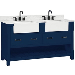 Meuble-lavabo double vasque bleu marine style ferme, durable, avec pièces de rechange gratuites - Product Image 4