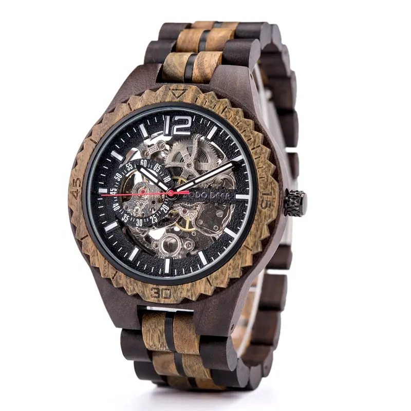 Wooden Casual Luxury Brand Automatic Movement Skeleton Dial Men Wristwatches Wood Mechanical Watches