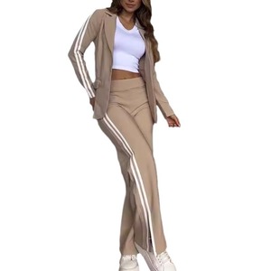 Ensemble tailleur décontracté pour femme avec revers, pantalon large kaki, deux pièces, style urbain, automne-hiver, rayures et carreaux, tailles S M L XL 2XL 3XL - Product Image 4