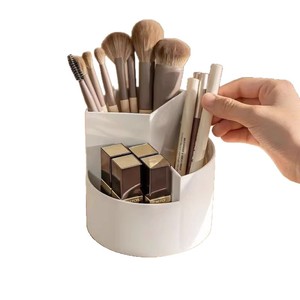 Desktop Storage <b>Box</b> 360 Rotating Organizer Lipstick Makeup Brush Holder <b>Pen</b> Container White Plastic Makeup Organizers - Product Image 3