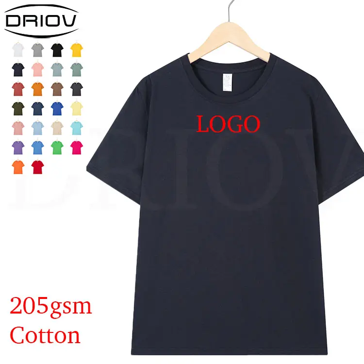 100% katun 205g kaos pria ukuran plus t-shirt polos gambar cetak logo kustom t-shirt kosong cetak