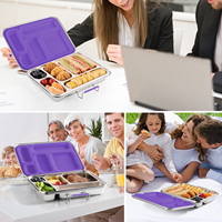 Boîte à bento AOHEA en acier inoxydable 304 avec 5 compartiments, boîte à lunch pour enfants, boîte à lunch en métal pour adultes, hommes, femmes