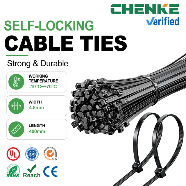 Chenke Hot Selling Industrial Use Nylon 66 Self-Locking Plastic Cable Ties 100pcs Pack 4.8x400mm Wholesale Factory
