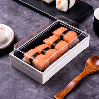 Boîte à sushi en bois biodégradable et recyclable avec couvercle transparent, idéale pour la restauration, les bento, les repas, les gâteaux, les pâtisseries et les plats.