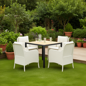 Set da Pranzo da Giardino in Polyrattan Bianco Crema 4 Posti con Telaio Nero Arredamento da Esterno Design Contemporaneo - Product Image 2