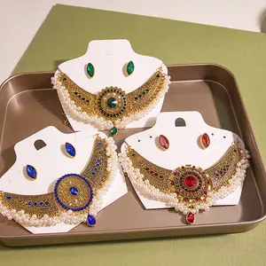 זהב הודי אתני מחומצן שרשרת מסורתי צ 'וקר בוהו לווליווד עגילים בוליווד שרשרת סט לנשים