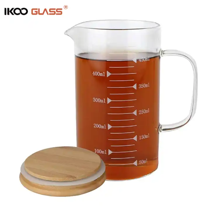 IKOOI heat resistant high borosilicate glass measuring cup sets with bamboo  lid