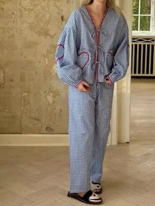 Vietnam Factory Custom Women Cotton Blend Long Sleeve <b>Pants</b> Suit Spring Summer Collection OEM ODM Private Label Manufacturing - Product Image 2