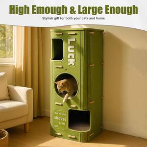Akoestisch geluidsabsorberende, afgesloten kattenhuis, binnen, groen, kattenklimrek, nest, kattenbed - Product Image 6