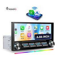 Autoradio Podofo 1 Din 6,86 pouces avec écran tactile IPS, Carplay/Android Auto sans fil, FM, touches piano, lecteur MP5, assistance client 24h/24 et 7j/7