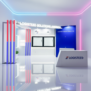 Stand de Exhibición Plegable de <span class=keywords><strong>Madera</strong></span>, Diseño Moderno para Ferias Comerciales para Empresas B2B con Pantallas Retroiluminadas LED y Mostrador de Recepción - Product Image 1
