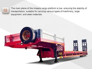 Remolque de camión de 2-3 ejes 50ton 60ton Heavy Duty Factory Direct Hydraulic Gooseneck Lowboy Lowbed Low Bed Semi Trailer Truck - Product Image 2