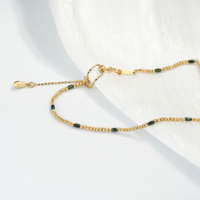 AU750 18K or pur couleur verte pierre chaîne collier PCX bijoux en gros véritable 18K jaune solide chaîne à maillons en or pour cadeau