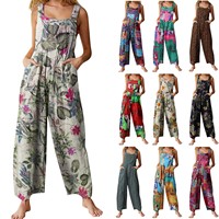 Combinaison sans col pour femme, style ethnique, élégante, respirante, imprimée patchwork, boutonnée, coupe ample, taille mi-haute, collection Printemps 2026