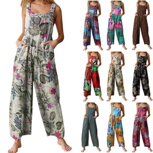Tuta Intera da Donna Primavera 2026, Stile Etnico Elegante, con Stampa Patchwork, Bottoni, Vestibilità Ampia, Vita Media e Colletto a Risvolto - Product Image 1