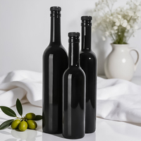 Bouteilles d'huile d'olive noires brillantes personnalisées pour la sécurité alimentaire, vente en gros, échantillons gratuits, 375 ml, 500 ml, 750 ml, bouteilles en verre pour huile d'olive