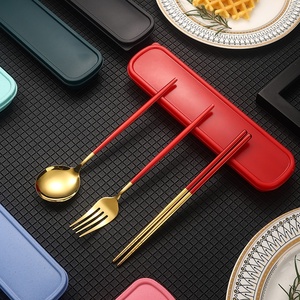 <span class=keywords><strong>Set</strong></span> di posate portatile in tre pezzi per studenti, escursioni, viaggi, campeggio, posate in acciaio inossidabile, bacchette, cucchiaio, forchetta - Product Image 4